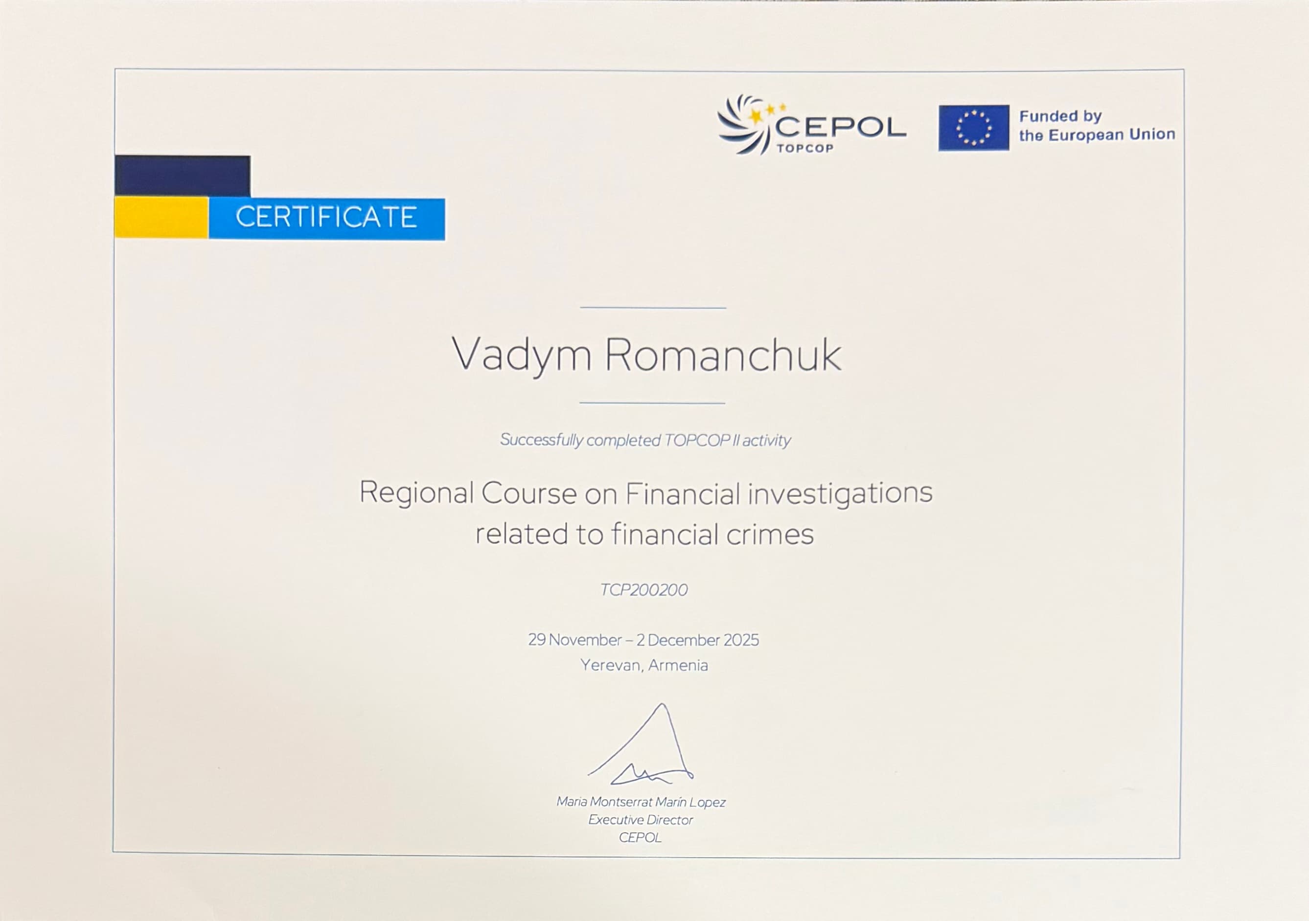 Regional Course on financial investigations related to financial crimes
